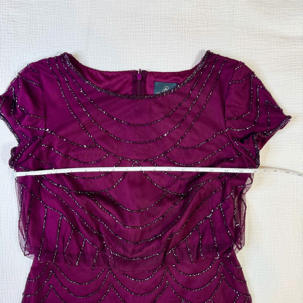 Adrianna Papell Beaded Sheer Overlay Evening Gown Cassis Wine Burgundy Women’s 6 - Picture 11 of 16